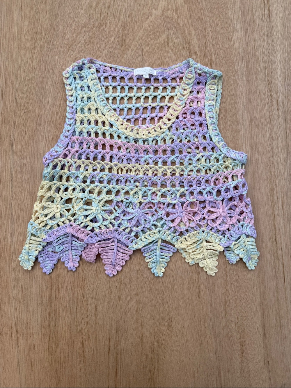 Rebellion Pastel Crochet Knit Vest Tank Top Medium Boho Festival - Picture 9 of 10